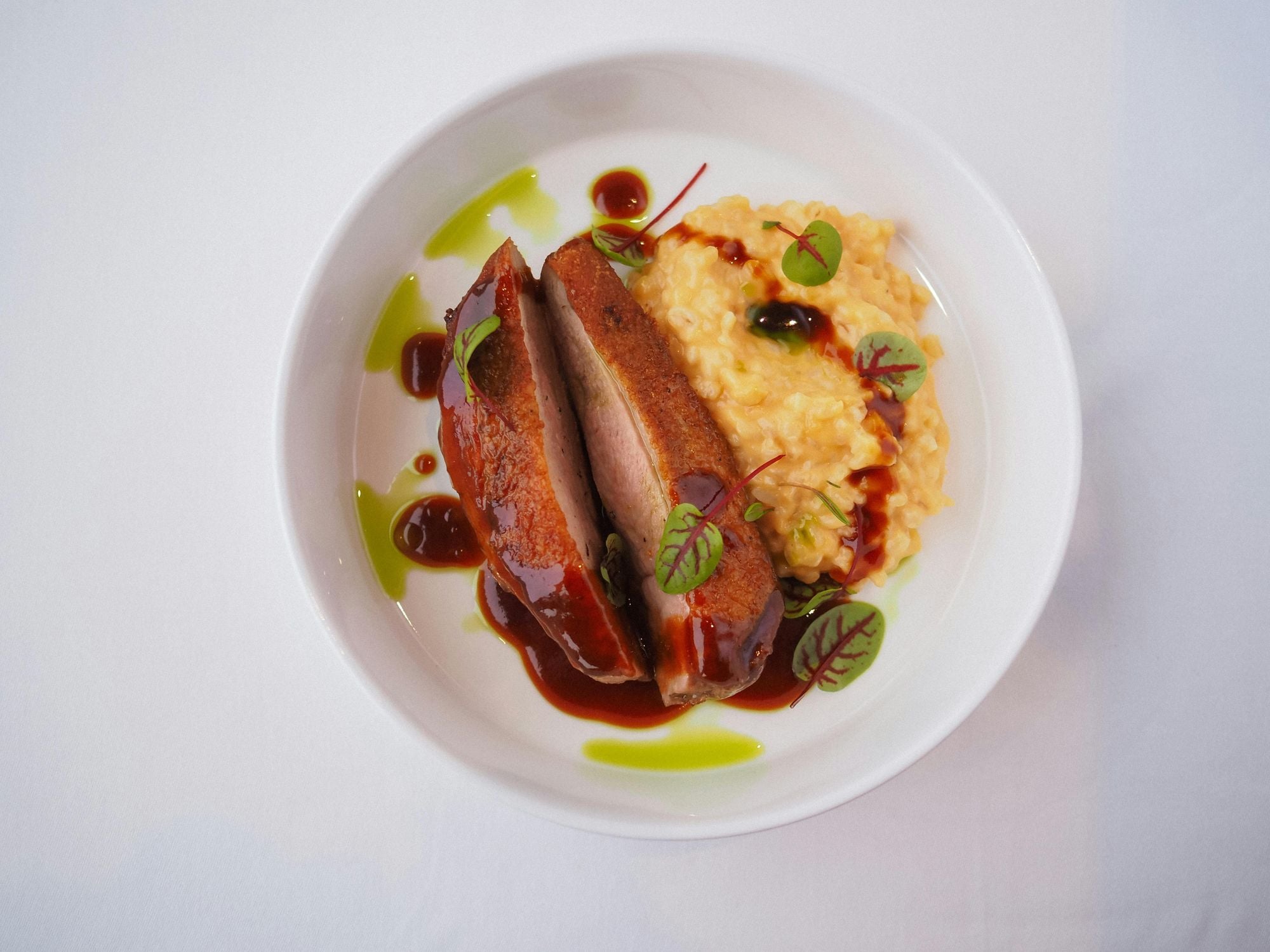 Entenbrust mit Risotto und Sauce, INTERNATIONAL, Entenbrust, Risotto, Gourmet, Sauce, Hauptgericht, GOURMET, FANCY, DINNER, RICE_MEALS, FAMILY